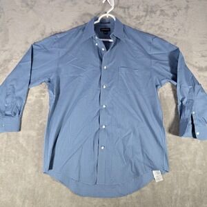 Lands' End No‎ Iron Pinpoint Oxford Blue Gingham Dress Shirt 16-32